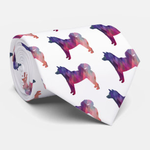 Shiba Inu Geometric Pattern Silhouette in Purple Tie