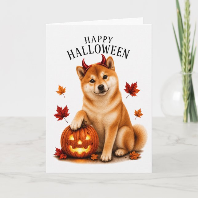 Shiba Inu Halloween Devil Dog Card (Front)