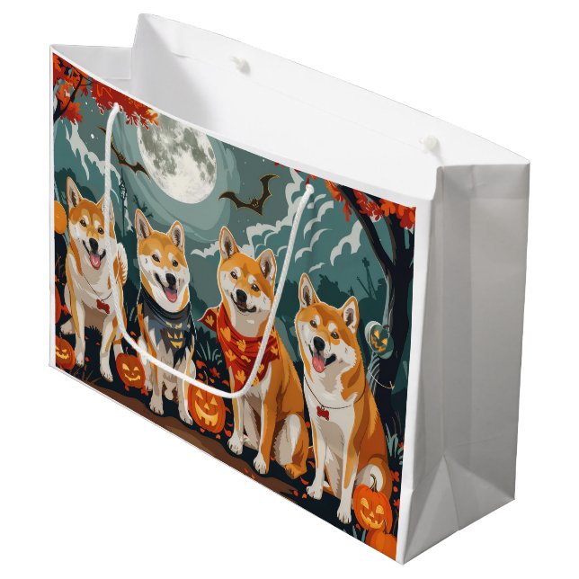 Shiba Inu Halloween Spooky Large Gift Bag (Front Angled)