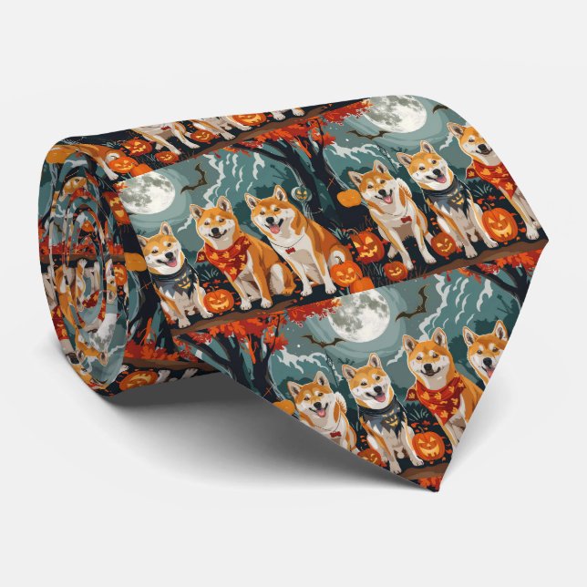 Shiba Inu Halloween Spooky Tie (Rolled)