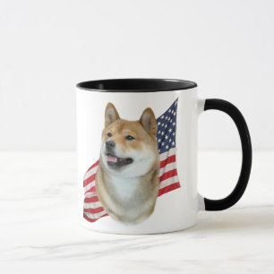 Shiba Inu head with American Flag Mug