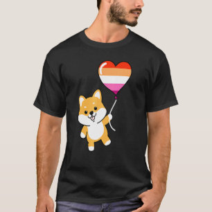 Shiba Inu Heart Balloon Orange Pink Lesbian 1 T-Shirt