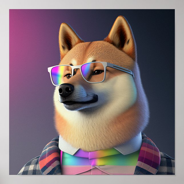 Shiba Inu Hipster Dog Poster (Front)