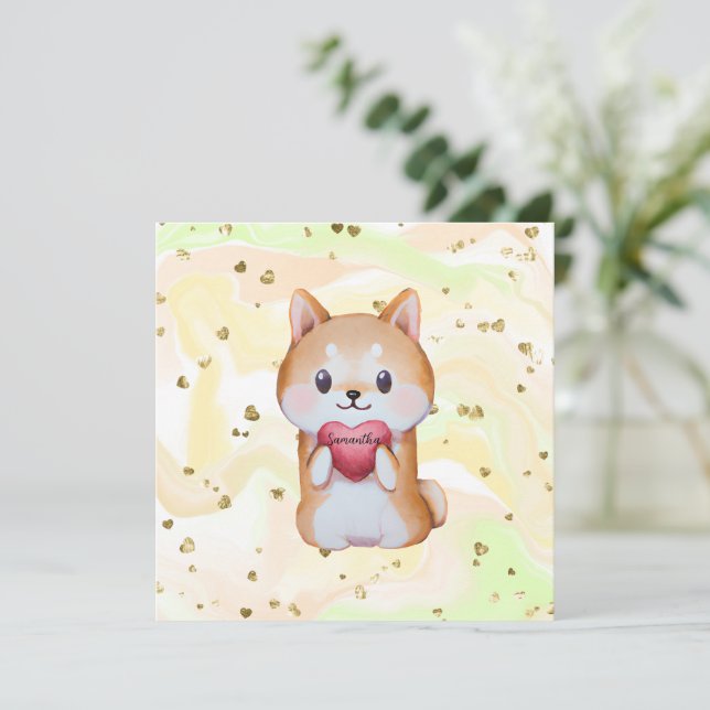 Shiba Inu Holding A Heart (Standing Front)