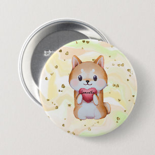 Shiba Inu Holding A Heart 7.5 Cm Round Badge