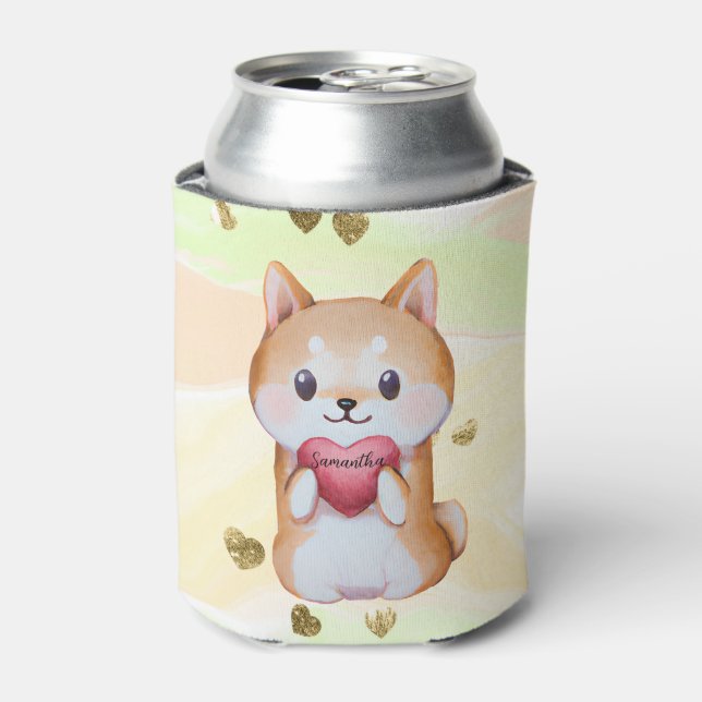Shiba Inu Holding A Heart Can Cooler (Can Front)