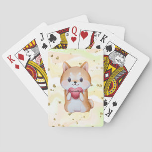 Shiba Inu Holding A Heart Playing Cards