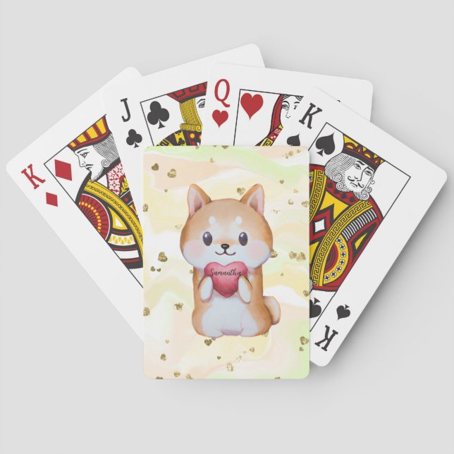 Shiba Inu Holding A Heart Playing Cards (Back)