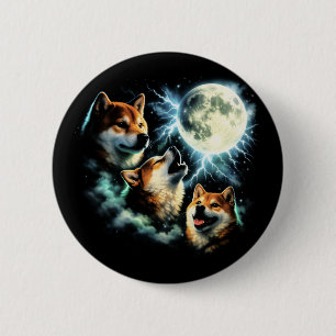 Shiba Inu Howling at the Moon Graphic Celestial 6 Cm Round Badge
