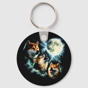 Shiba Inu Howling at the Moon Graphic Celestial Key Ring