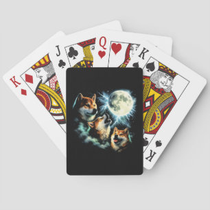Shiba Inu Howling at the Moon Graphic Celestial Playing Cards