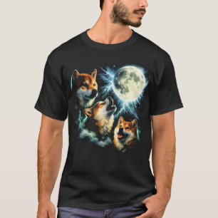 Shiba Inu Howling at the Moon Graphic Celestial T-Shirt