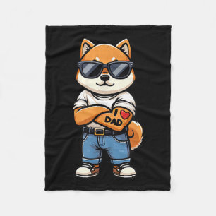 Shiba Inu I Love Dad Funny Dog Tattoo Fleece Blanket