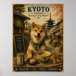 Shiba Inu in Kyoto Vintage Travel Poster