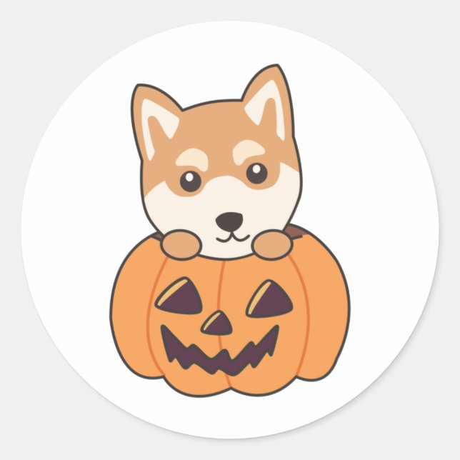 Shiba Inu In Pumpkin Sweet Dogs Happy Halloween Cl Classic Round Sticker (Front)