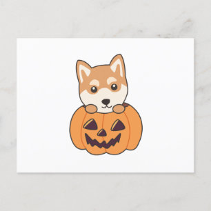 Shiba Inu In Pumpkin Sweet Dogs Happy Halloween Postcard