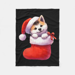 Shiba Inu In Sock Christmas Santa Hat Xmas Dog Lov Fleece Blanket