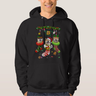 Shiba Inu In Socks Christmas Santa Hat Xmas Lights Hoodie