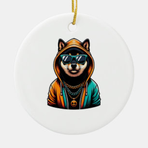 Shiba Inu in Streetwear Hoodie Ceramic Tree Decoration