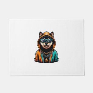 Shiba Inu in Streetwear Hoodie Doormat
