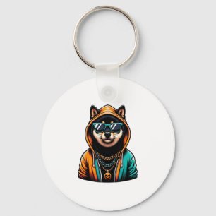 Shiba Inu in Streetwear Hoodie Key Ring