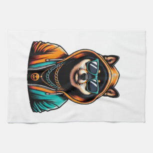 Shiba Inu in Streetwear Hoodie Tea Towel
