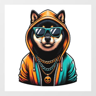 Shiba Inu in Streetwear Hoodie Window Cling