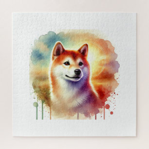 Shiba Inu in watercolor 091024AREF128 - Watercolor Jigsaw Puzzle