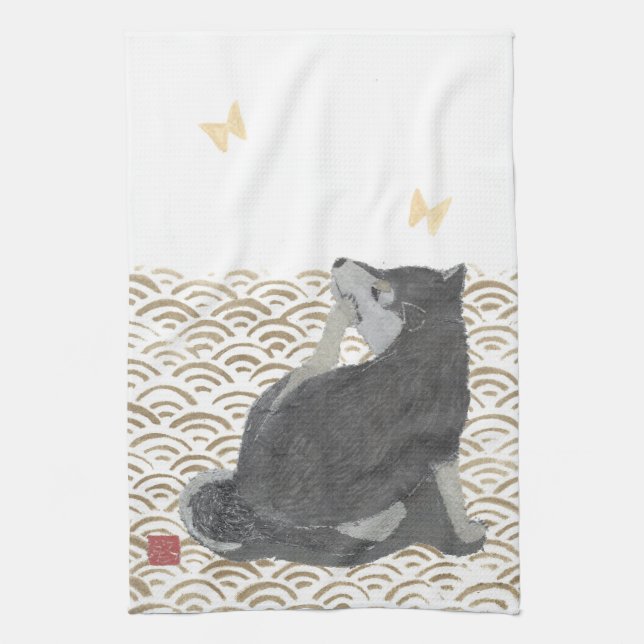 Shiba Inu, Japanese Art Tea Towel (Vertical)