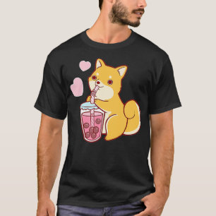 Shiba Inu Japanese Fox Dog Drinking Bubble Tea  T-Shirt