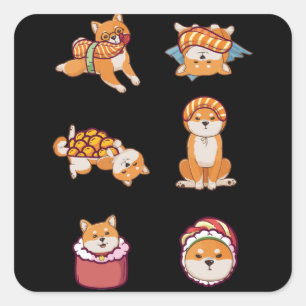 Shiba Inu Japanese Sushi Dog Square Sticker