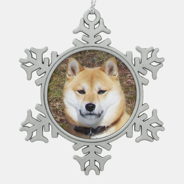 Shiba Inu-Kumako Snowflake Pewter Christmas Ornament (Front)
