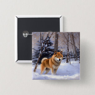 Shiba Inu Let It Snow Christmas  15 Cm Square Badge