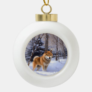 Shiba Inu Let It Snow Christmas  Ceramic Ball Christmas Ornament