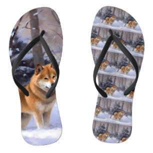 Shiba Inu Let It Snow Christmas Flip Flops
