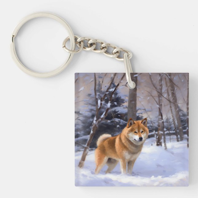 Shiba Inu Let It Snow Christmas  Key Ring (Front)