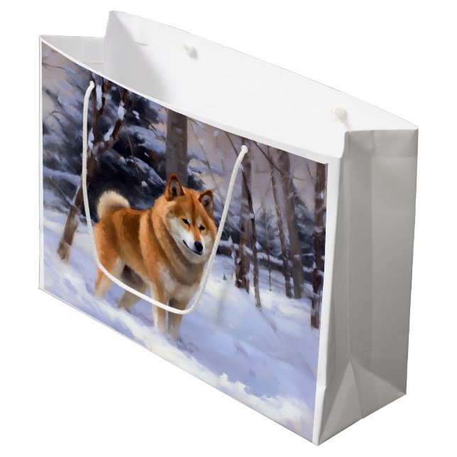 Shiba Inu Let It Snow Christmas  Large Gift Bag (Front Angled)