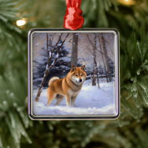Shiba Inu Let It Snow Christmas  Metal Tree Decoration
