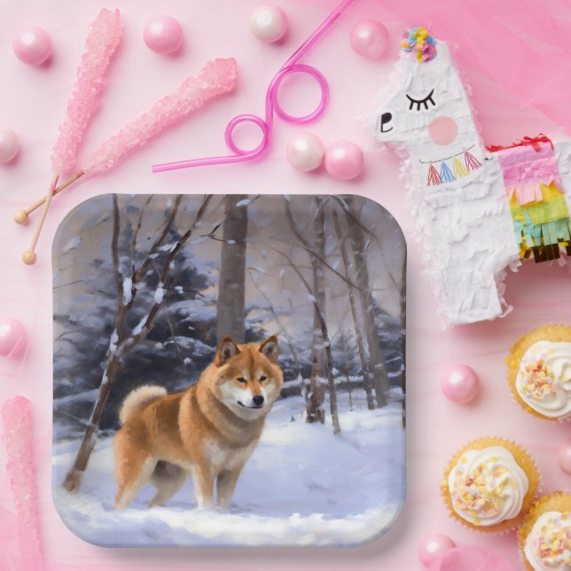 Shiba Inu Let It Snow Christmas  Paper Plate (Party)