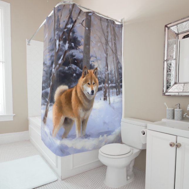 Shiba Inu Let It Snow Christmas  Shower Curtain (In Situ)