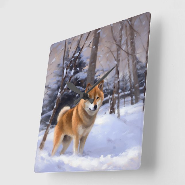 Shiba Inu Let It Snow Christmas  Square Wall Clock (Angle)