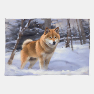 Shiba Inu Let It Snow Christmas  Tea Towel