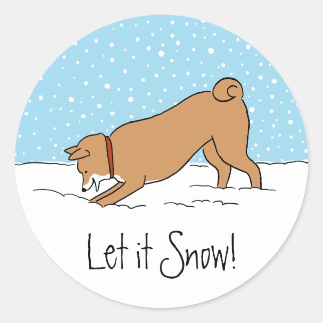 Shiba Inu Let It Snow - Fun Dog Christmas Holiday Classic Round Sticker (Front)