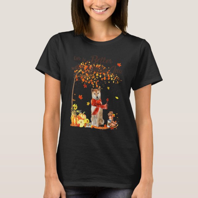 Shiba Inu Maple Tree Thanksgiving Day Cute Dog Fal T-Shirt (Front)