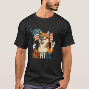 Shiba Inu Merica American Flag 4th Of July Dog Lov T-Shirt