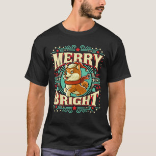 Shiba Inu Merry Bright Christmas Santa Claus Dog  T-Shirt