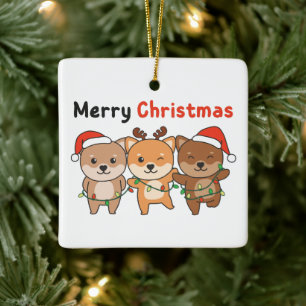 Shiba Inu Merry Christmas Cute Dogs Holiday Ceramic Ornament