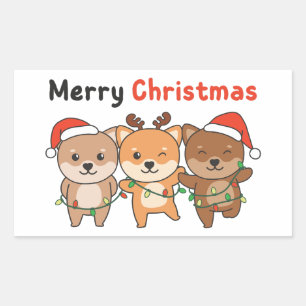 Shiba Inu Merry Christmas Cute Dogs Holiday Rectangular Sticker