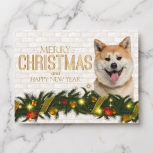 Shiba Inu Merry Christmas Happy New Year Holiday Postcard