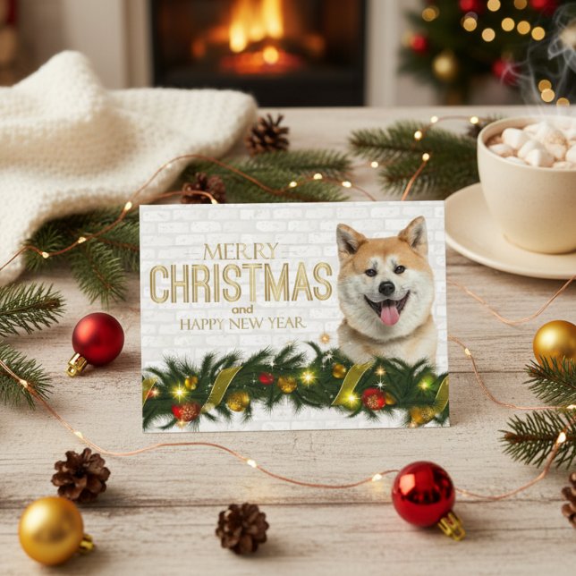Shiba Inu Merry Christmas Happy New Year  Holiday Postcard (Shiba Inu Merry Christmas Happy New Year Holiday Postcard)